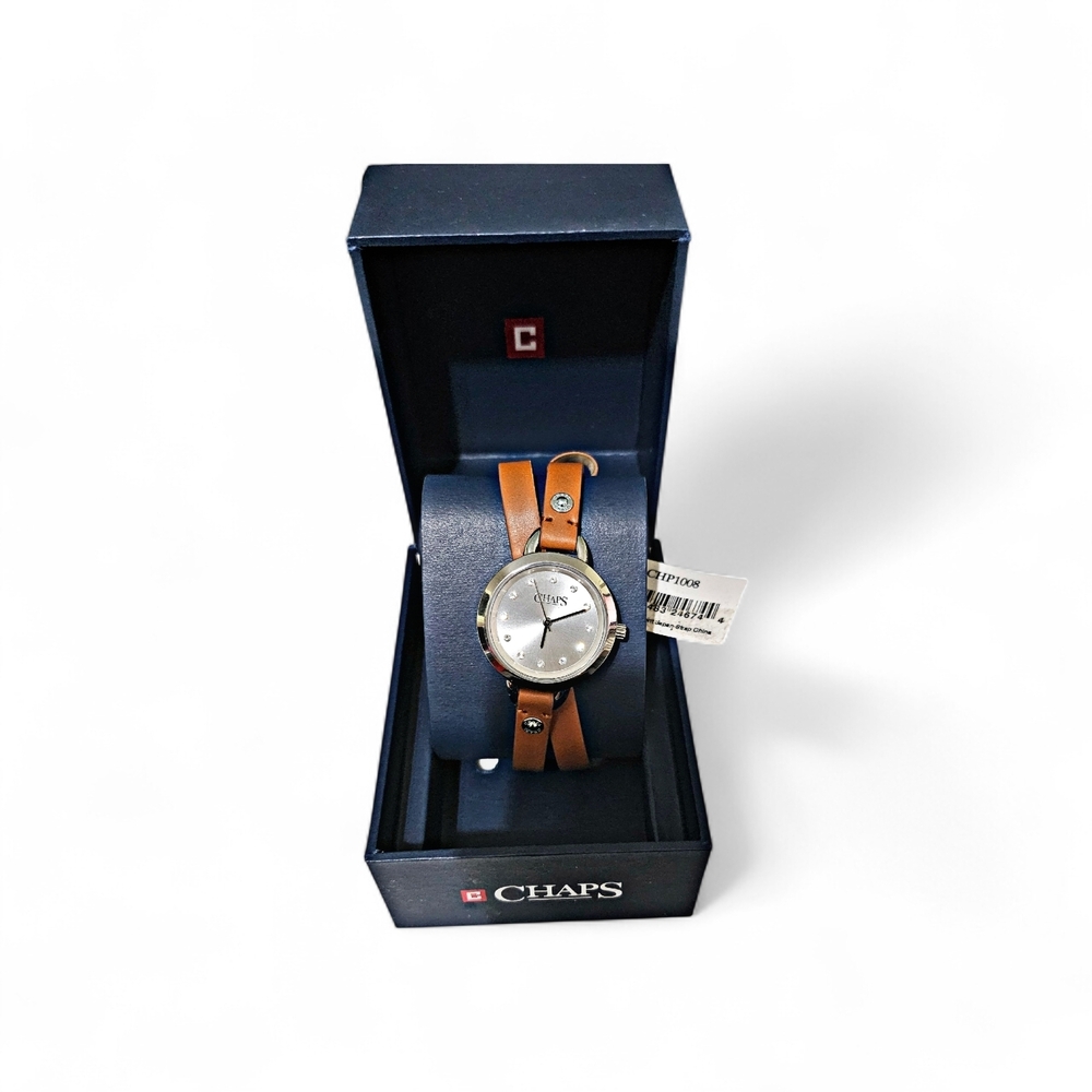 Chaps Silver Dial Watch with Tan Leather Strap